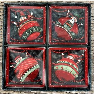 Susan Winget Snowman Ceramic Mini Plates Christmas Tree Set 4 Holiday